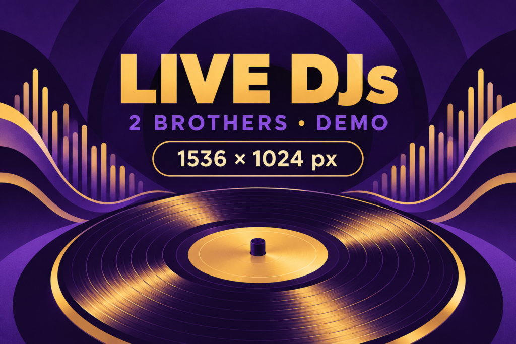 Illustrated demo artwork: dj. Replace with your own photograph.